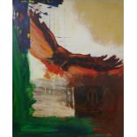 Abstract, bird of prey, unsigned, inscribed verso, oil on canvas laid on board, 104 x 122cm