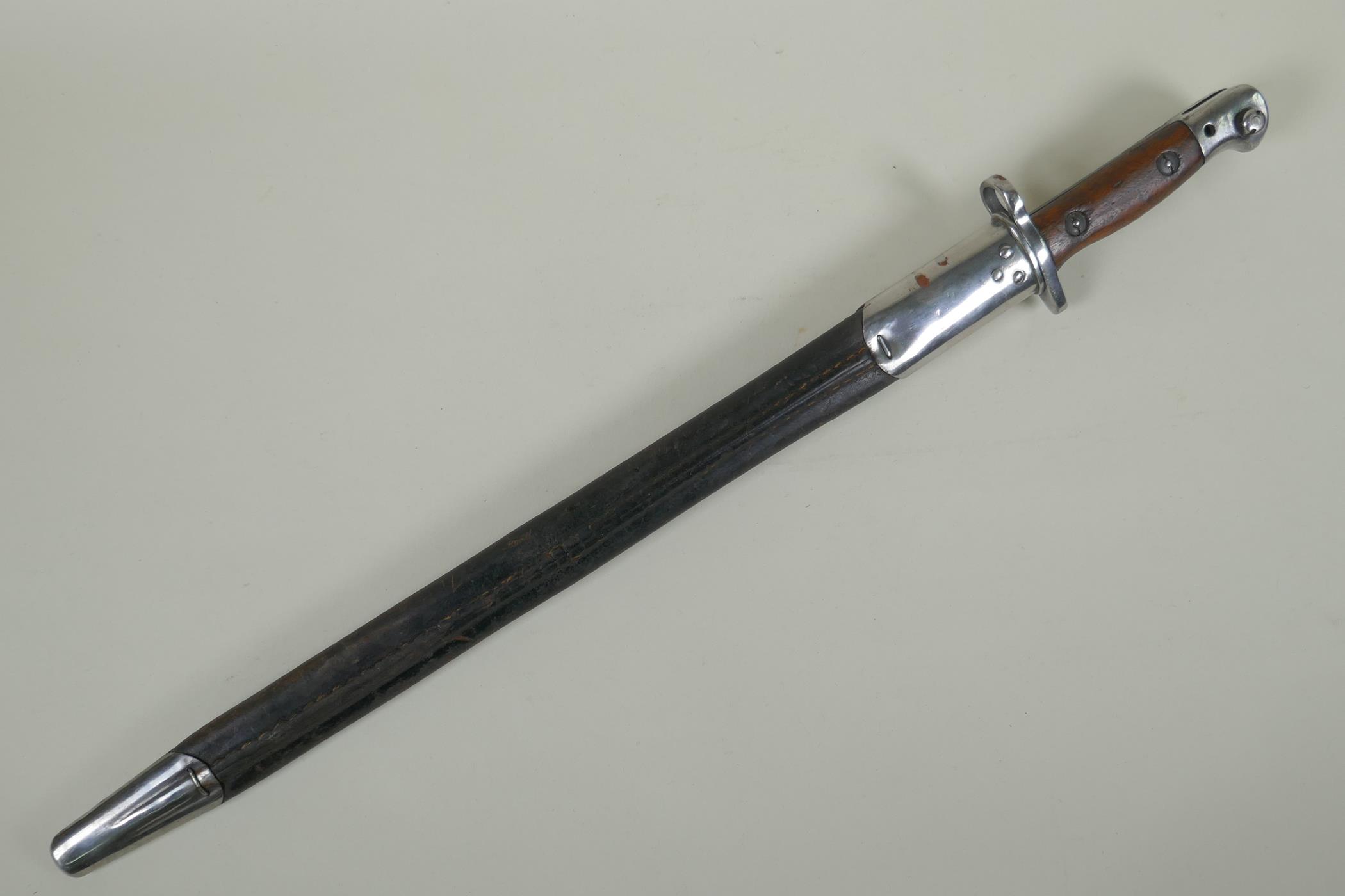 A British P1907 bayonet by Wilkinson, numerous stamps to the blade and scabbard, blade length 43cm - Image 8 of 8
