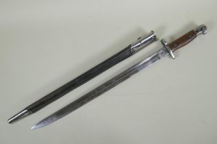 A British P1907 bayonet by Wilkinson, numerous stamps to the blade and scabbard, blade length 43cm