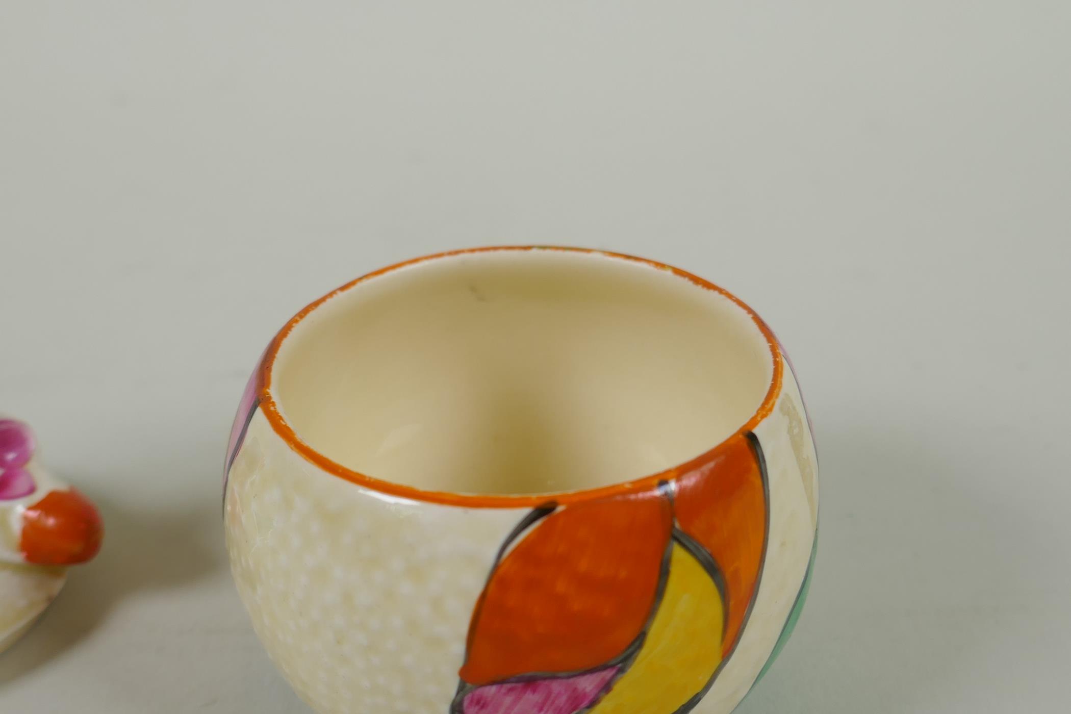 A Newport Pottery Clarice Cliff Fantasque Bizarre orange shaped preserve pot, 8cm high - Image 5 of 6