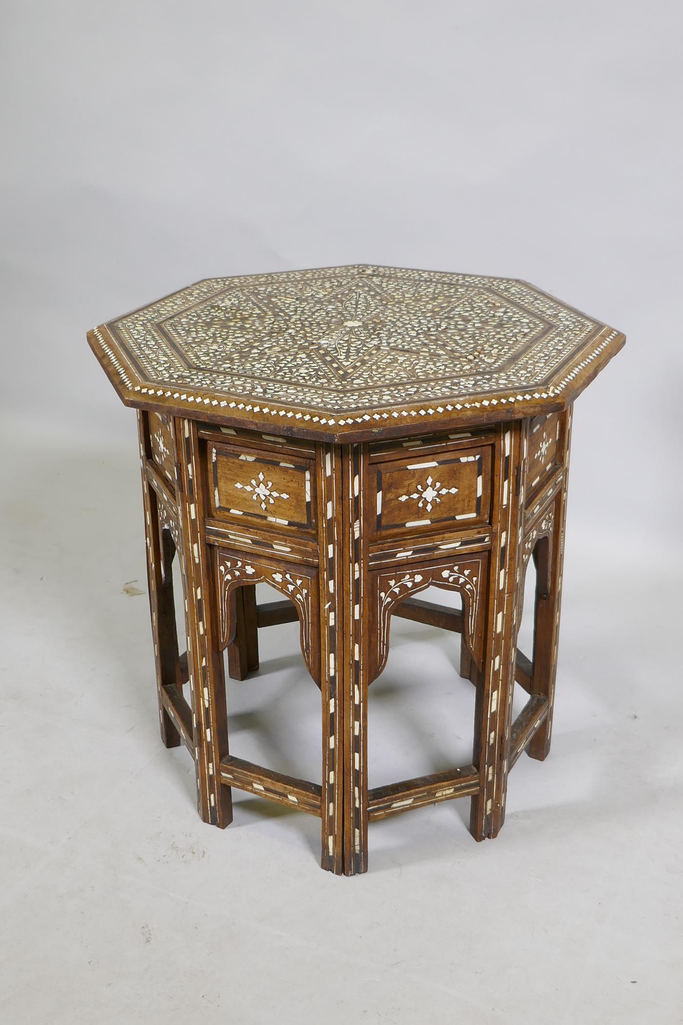 A C19th Anglo Indian bone and ebony inlaid rosewood Hoshiarpur table, AF repairs to inlay, 46 x - Image 3 of 8