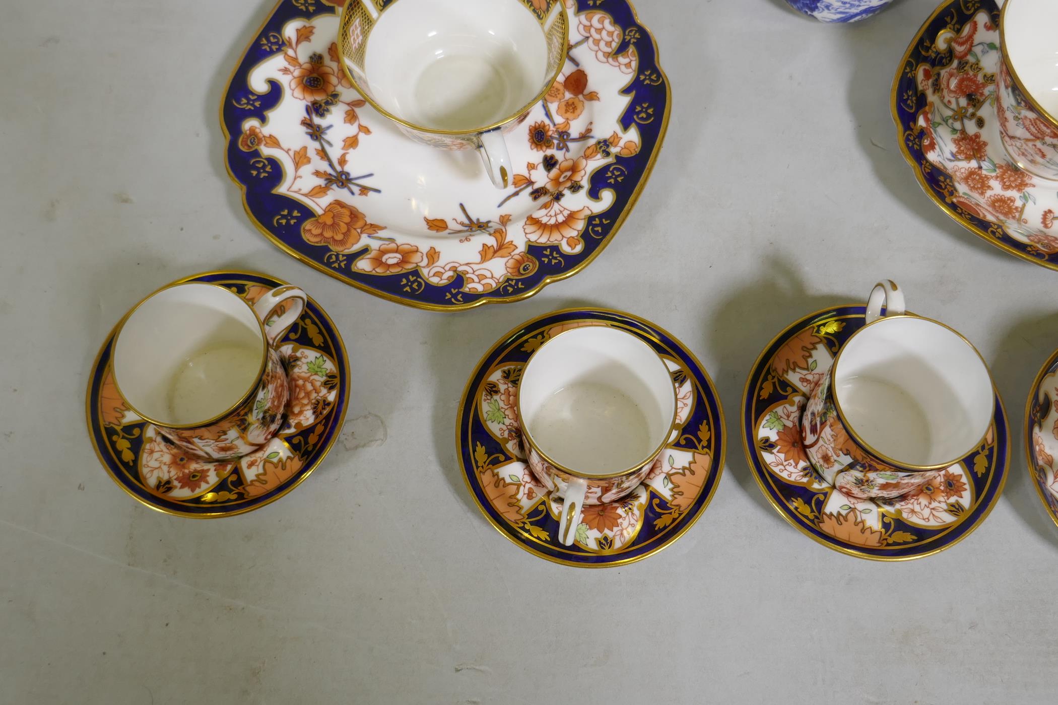 A collection of Royal Crown Derby porcelain, Imari palette and Mikado blue and white, different back - Image 2 of 7