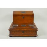 An antique oak correspondence box with metal mounts, 30 x 33cm, 27cm high