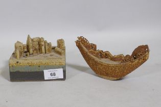 Bryan Newman for Aller Studio pottery, ceramic model of a cathedral, 11 x 0 x 9cm,  and another of
