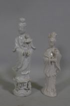 A vintage Chinese blanc de chine figure of Quan Yin with lotus, 27cm high, AF minor losses, and