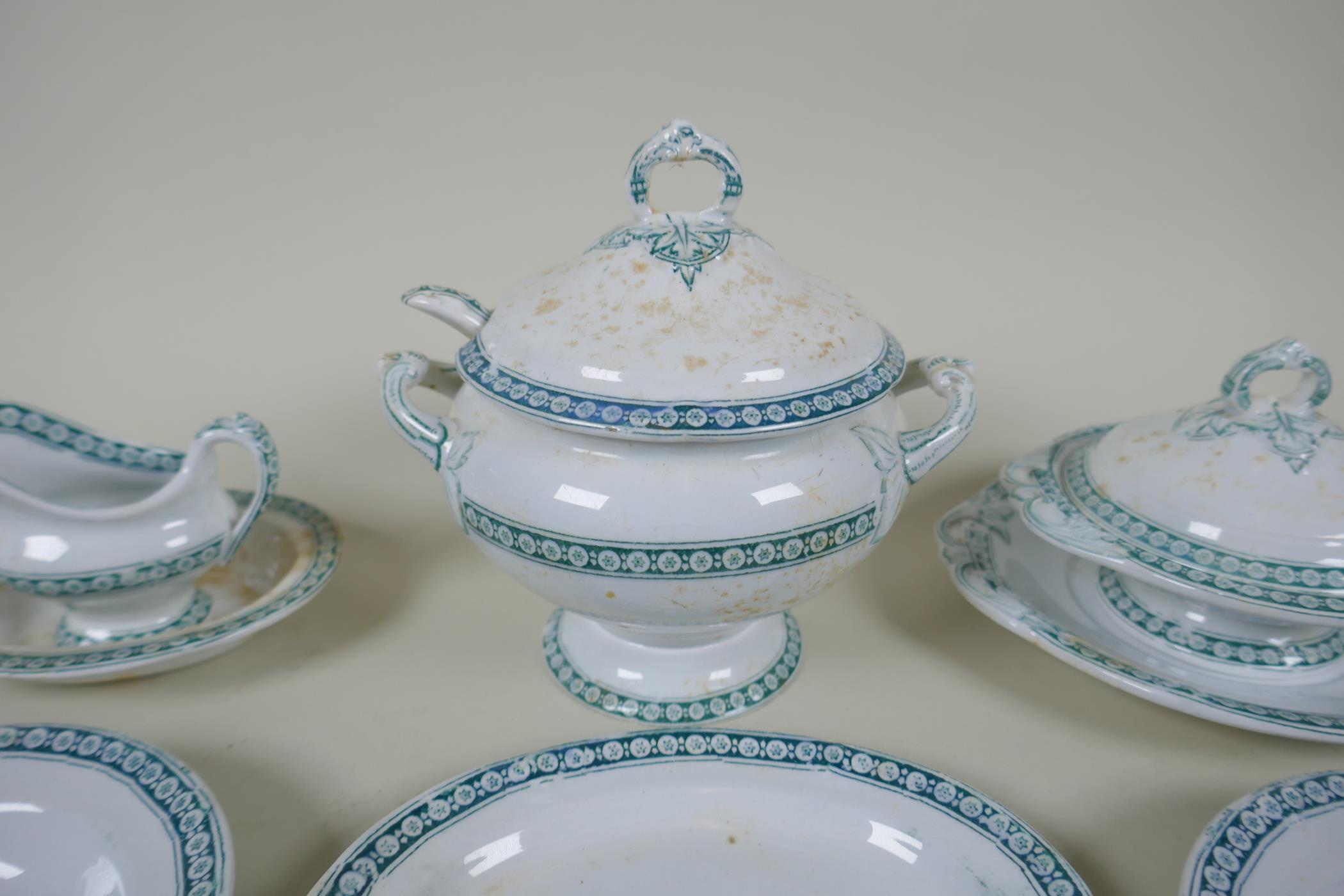A Victorian transfer printed porcelain doll's dining service, four settings including tureens, gravy - Image 3 of 5