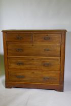 A Victorian walnut chest of two over three drawers with moulded fronts, 102 x 49 x 99cm, raised on a