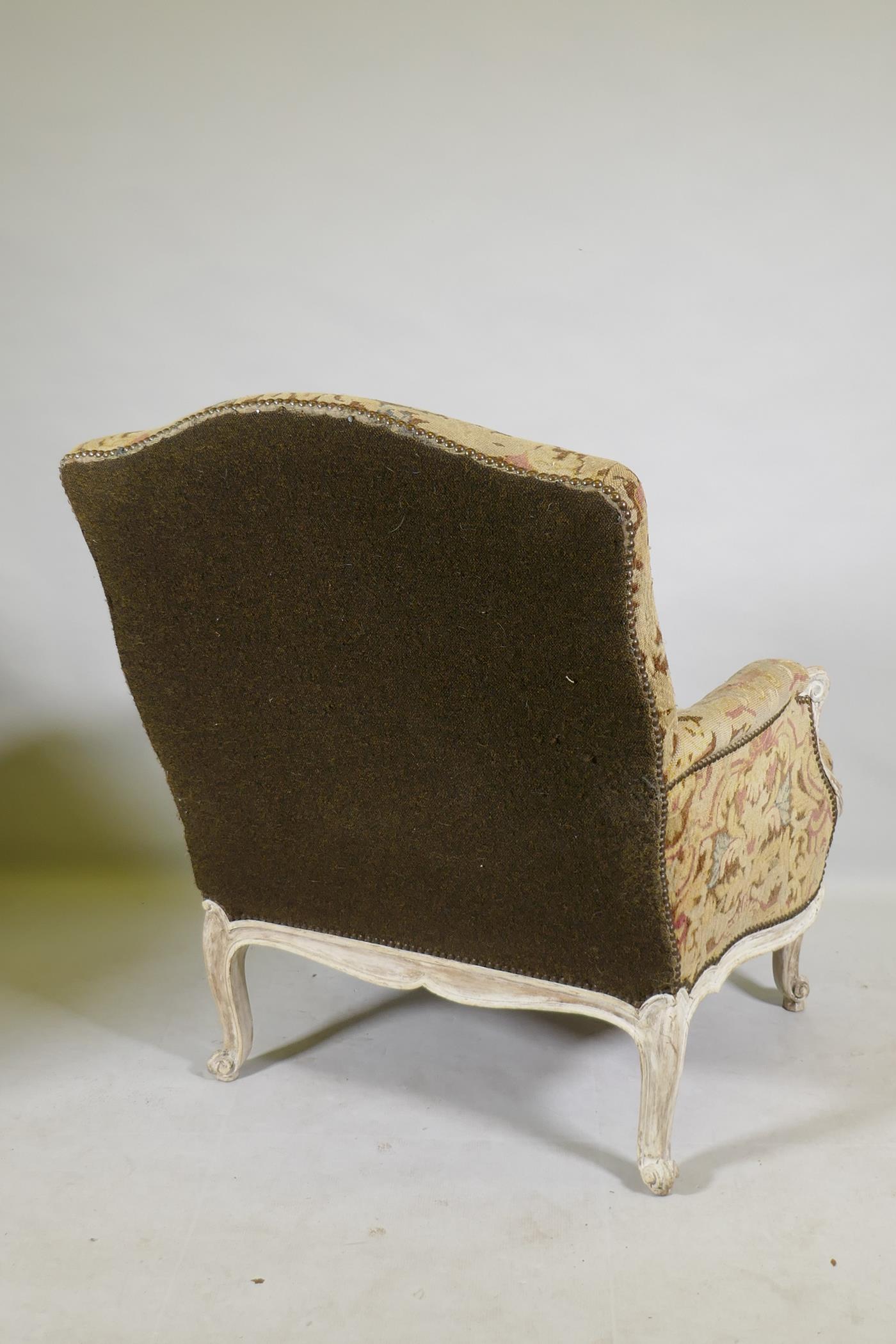 An C18th style French carved and painted beechwood framed arm chair with tapestry covers - Image 7 of 7