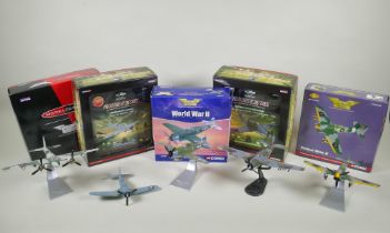Five Corgi limited edition diecast 1:72 scale model aircraft, including an Aviation Archive World