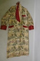 A vintage Oriental embroidered silk gown, 143cm