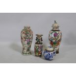 A Chinese crackleware vase with enamel decoration, four character mark to base, 27cm high, another