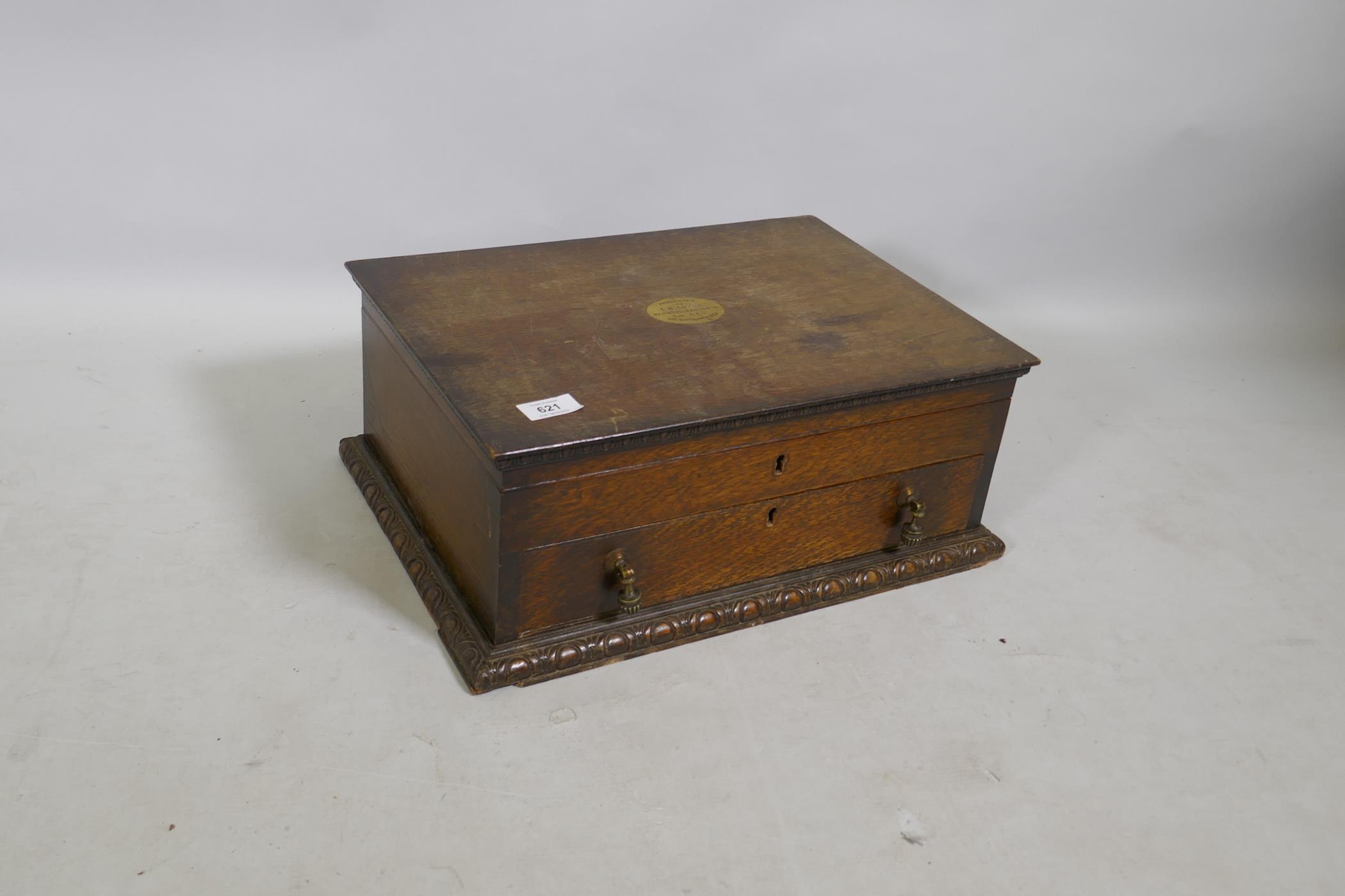 A 1920s oak canteen with fitted drawer, 44 x 33 x 19cm - Image 2 of 3