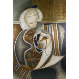 A cubist style mixed media portrait of the Madonna and Child, in the manner of Enrico Baj and