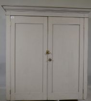 A Victorian painted pine press top cupboard with two doors, 112 x 50 x 116cm