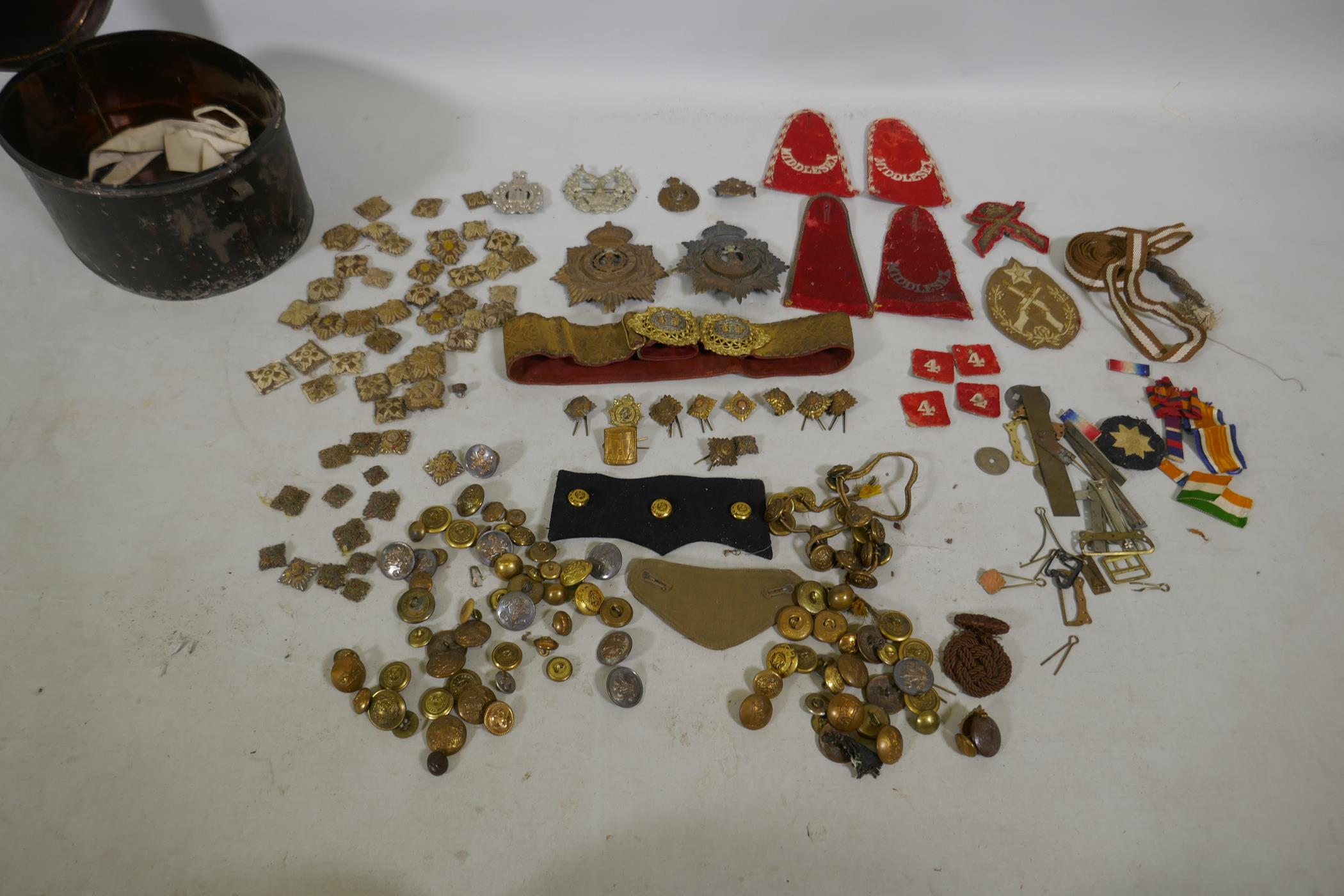 Regimental cap/shako badges and military buttons, Middlesex Regiment, Royal Engineers, Kings