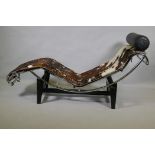 After Corbusier, a Cassina type LC4 chaise longue, upholstered in pony hide on a chrome frame and