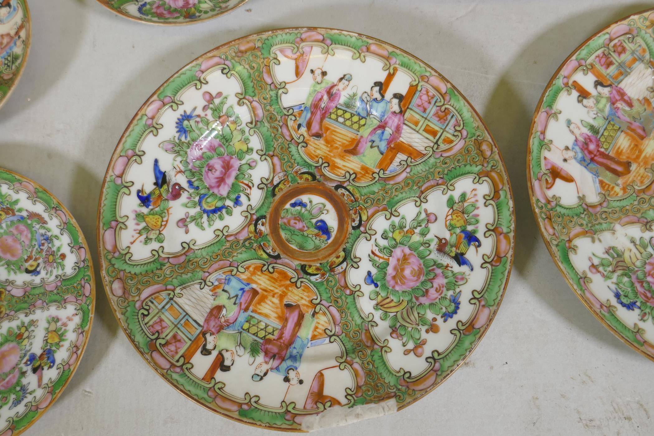 A collection of Cantonese famille verte export ware porcelain, largest plate 25cm diameter - Image 3 of 6