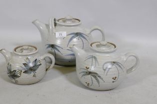 Bryan Newman for Aller Studio Pottery, ceramic teapot, 17cm high, and two smaller