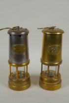 A Welsh brass miner's lamp by Vale Metal Spinners Hirwaun, and a Lamp & Limelight Co miner's lamp,