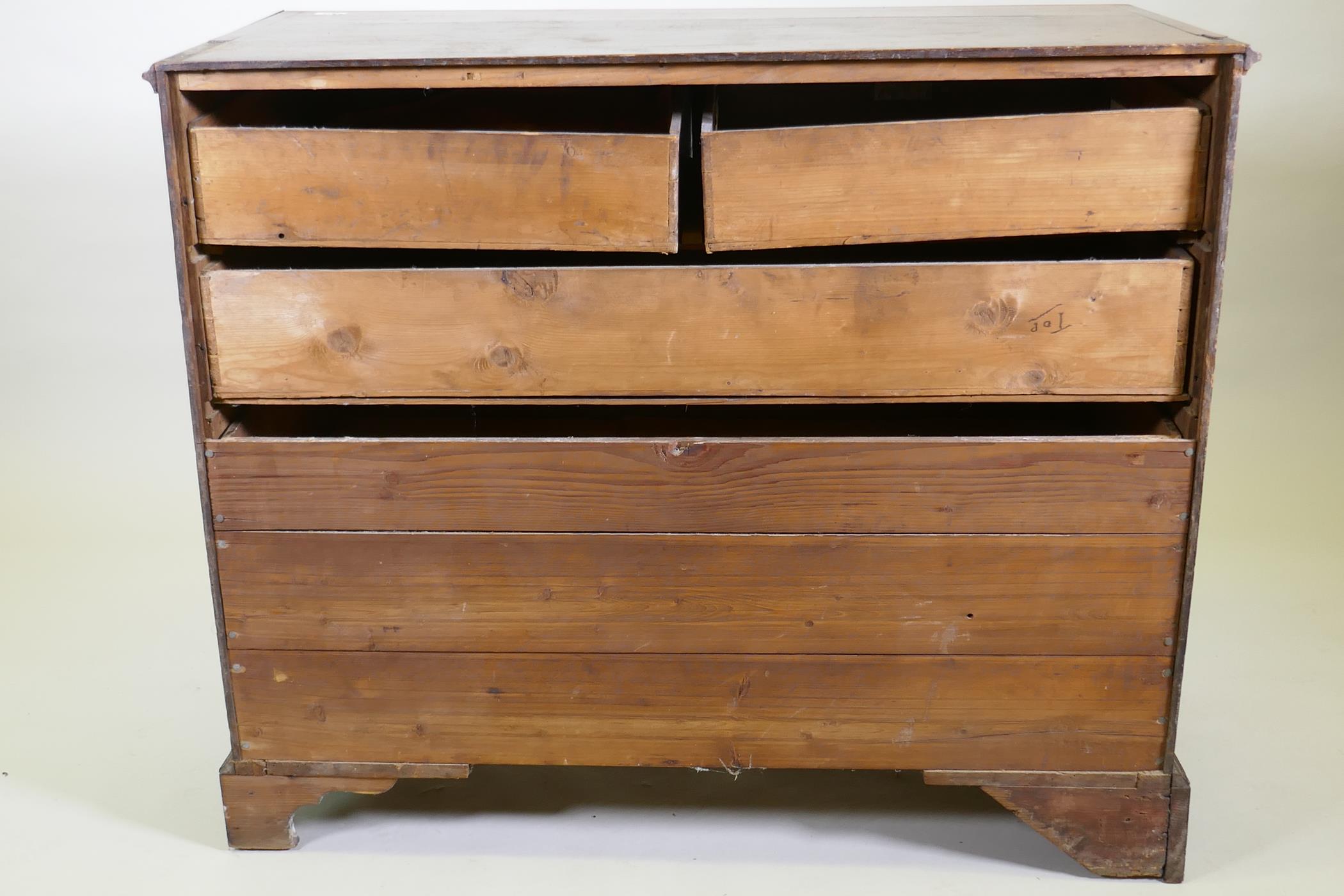 A Georgian oak chest of two over three drawers, mahogany banded top, cockbeaded drawers with - Image 7 of 7