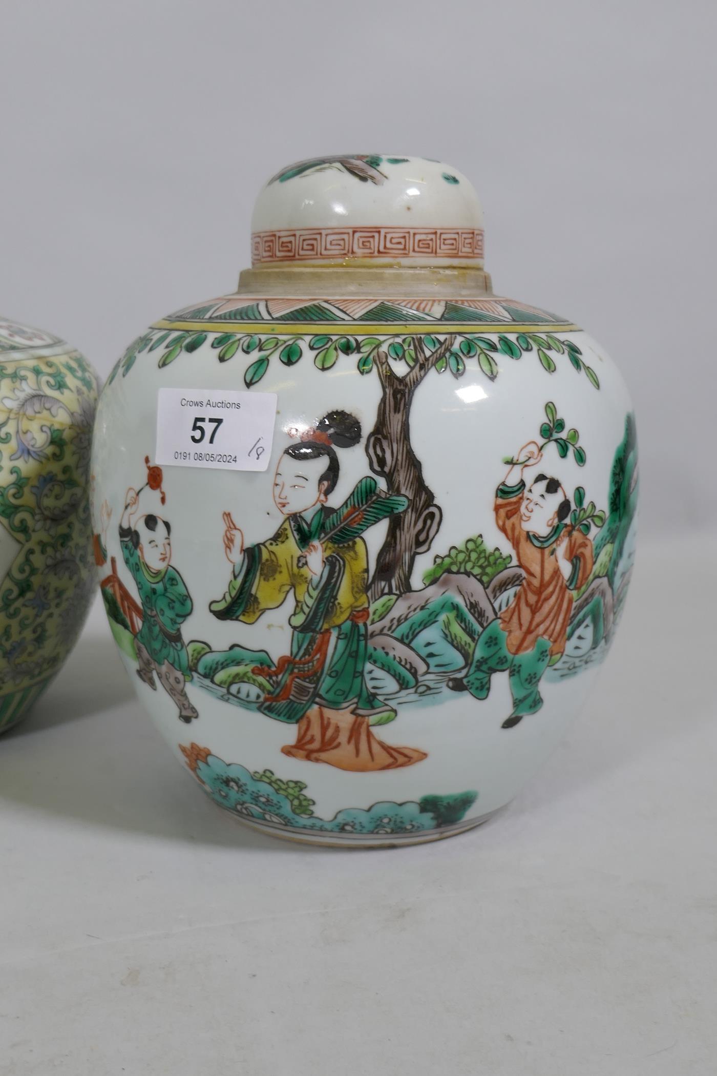 A C19th Chinese famille verte plate with enamel decoration, 24cm diameter, three jars (AF), vase, - Image 2 of 14