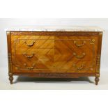 A French Louis XV  style three drawer commode with breccia marble top and brass mounts and