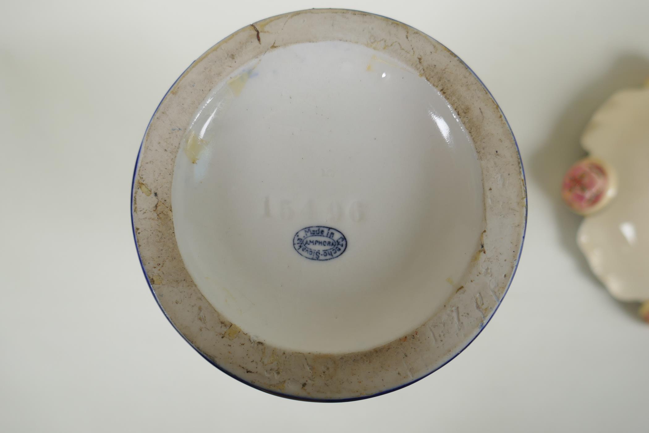 A Zsolnay Pecs polychrome porcelain dish with frilled rim and floral decoration, together with a - Image 7 of 7