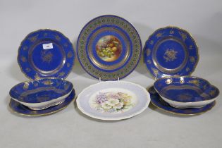 A Spode Copeland's part dessert service, a Wedgwood cabinet plate with hand painted fruit still life