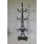 A painted cast iron stick and hat stand, 137cm high
