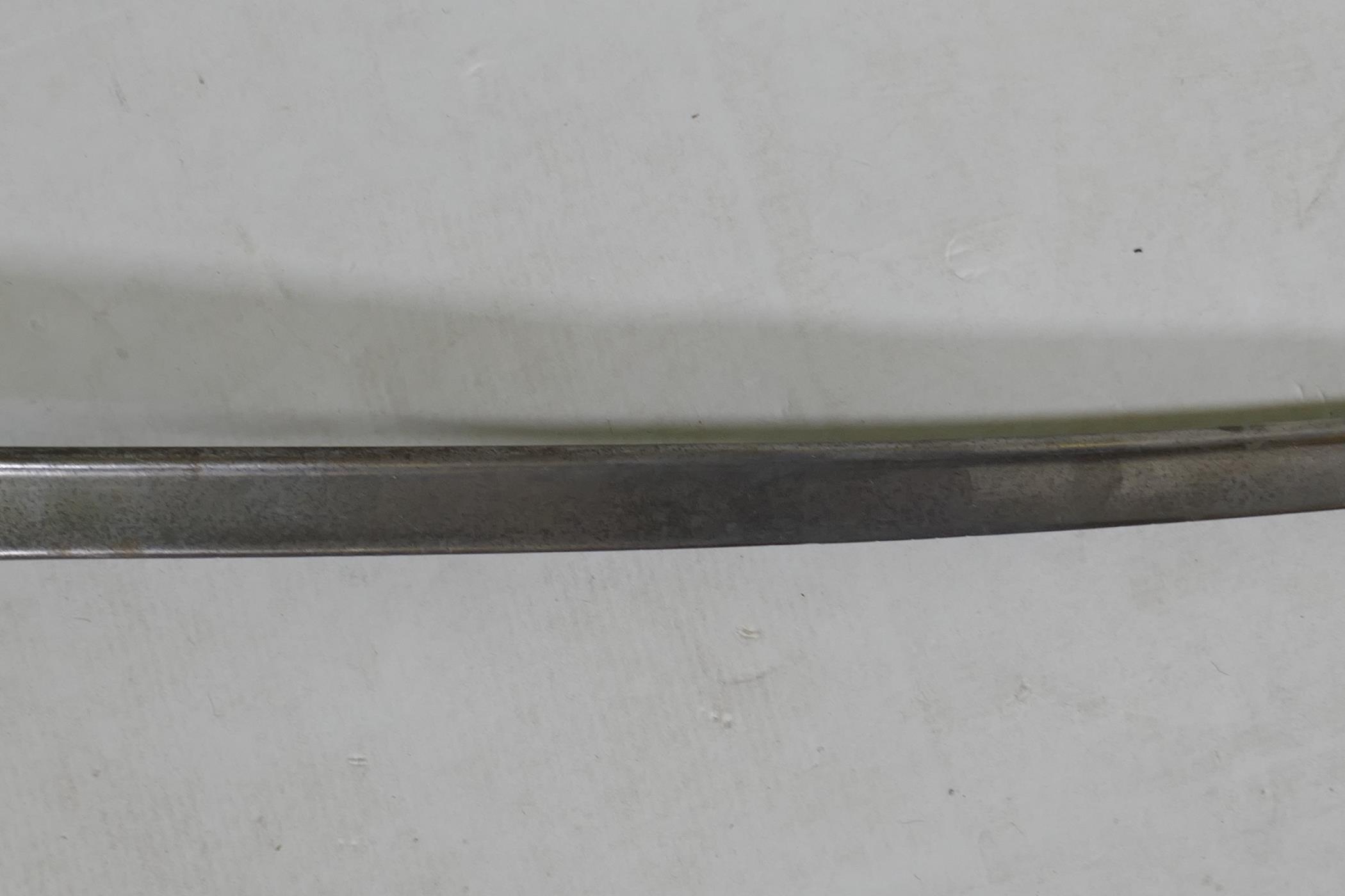 A C19th Austro Hungarian cavalry sword, the blade marked Zelinka and W.R. 95 either side of a double - Image 6 of 6