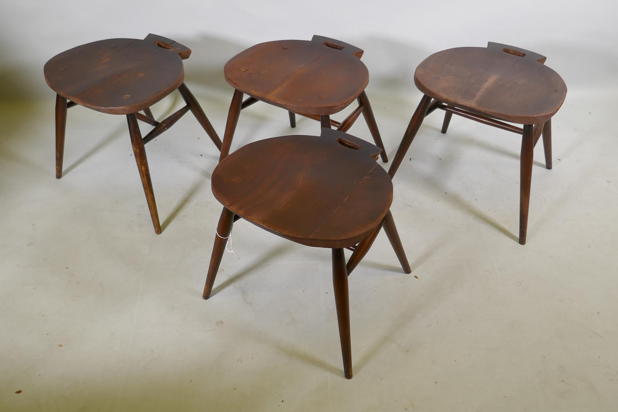 Four mid century stained Ercol adapted stools - Image 2 of 3