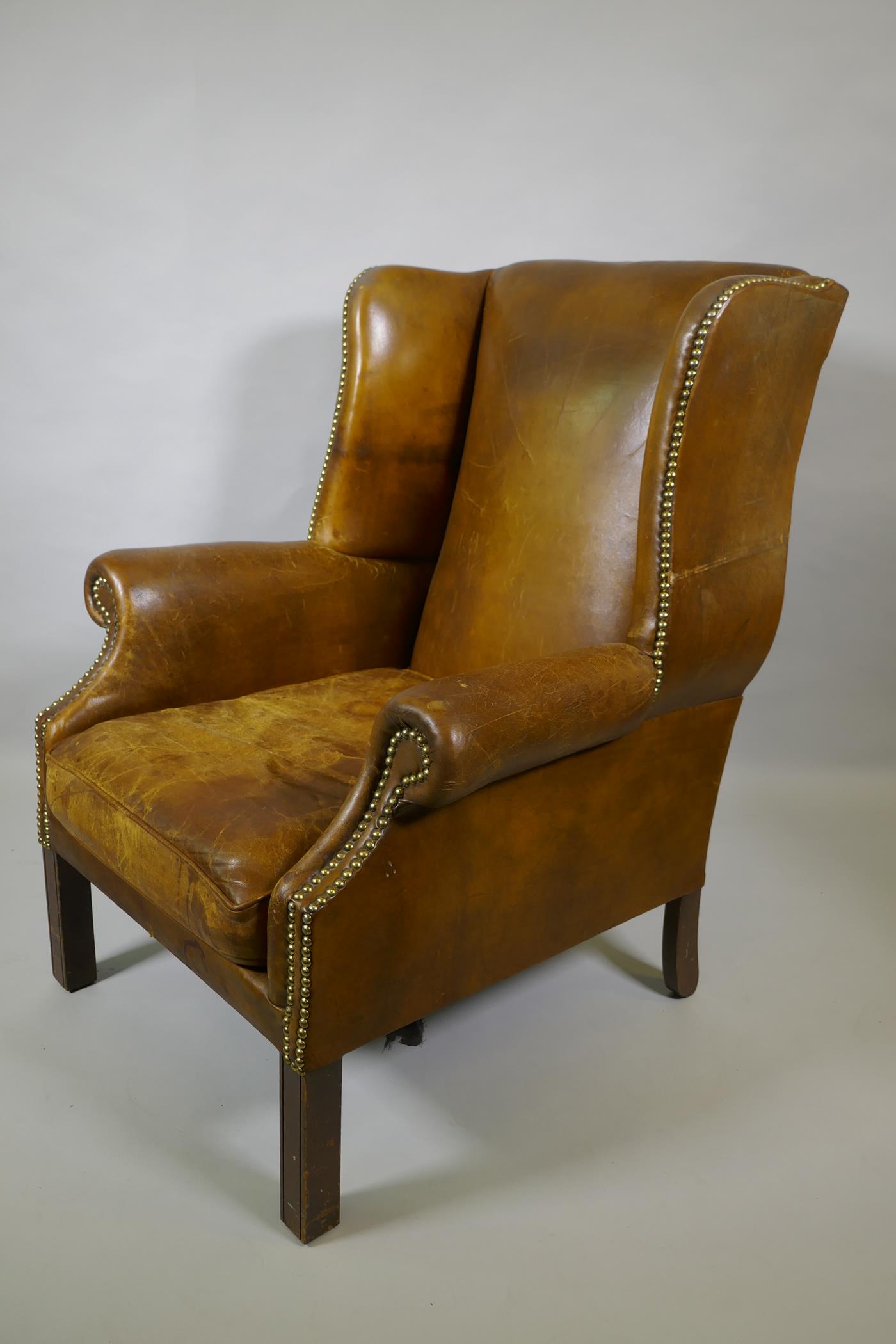 A leather wingback armchair