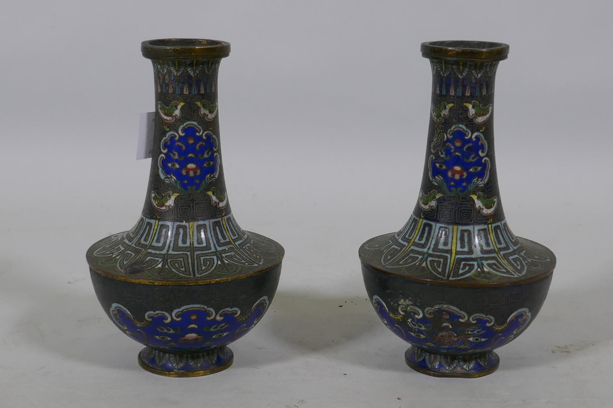 A pair of antique Chinese cloisonne vases, AF, 15cm high