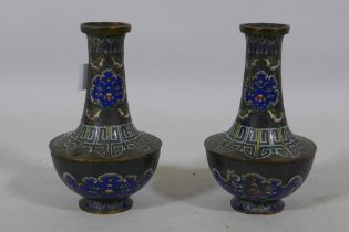A pair of antique Chinese cloisonne vases, AF, 15cm high