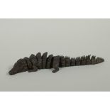 A Japanese Jizai style bronze okimono crocodile, 20cm long