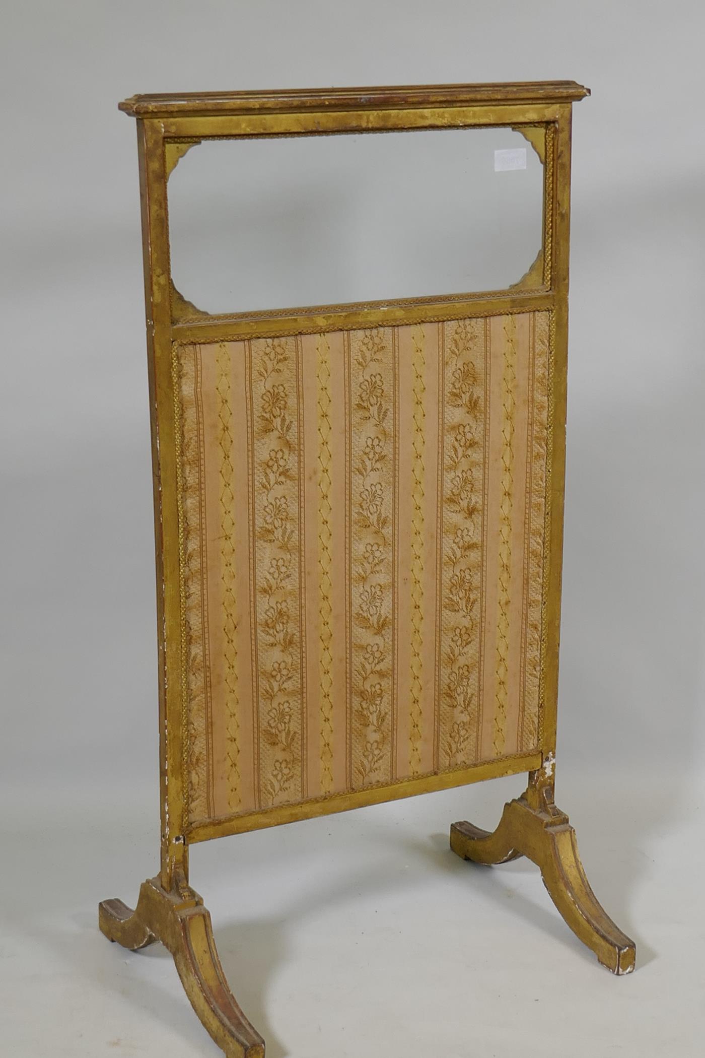 A C19th giltwood firescreen with glazed upper and inset textile panel, 50 x 94cm - Image 3 of 6