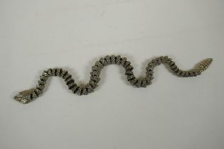 A Japanese Jizai style articulated polished bronze okimono snake, 40cm long