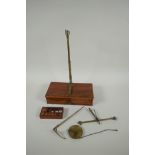 A set of late C19th/early C20th mahogany and brass portable jewellers scales by C. Stevens & Son and