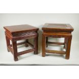 A Chinese elm occasional table and another similar hardwood occasional table, 34 x 34cm, 37cm high