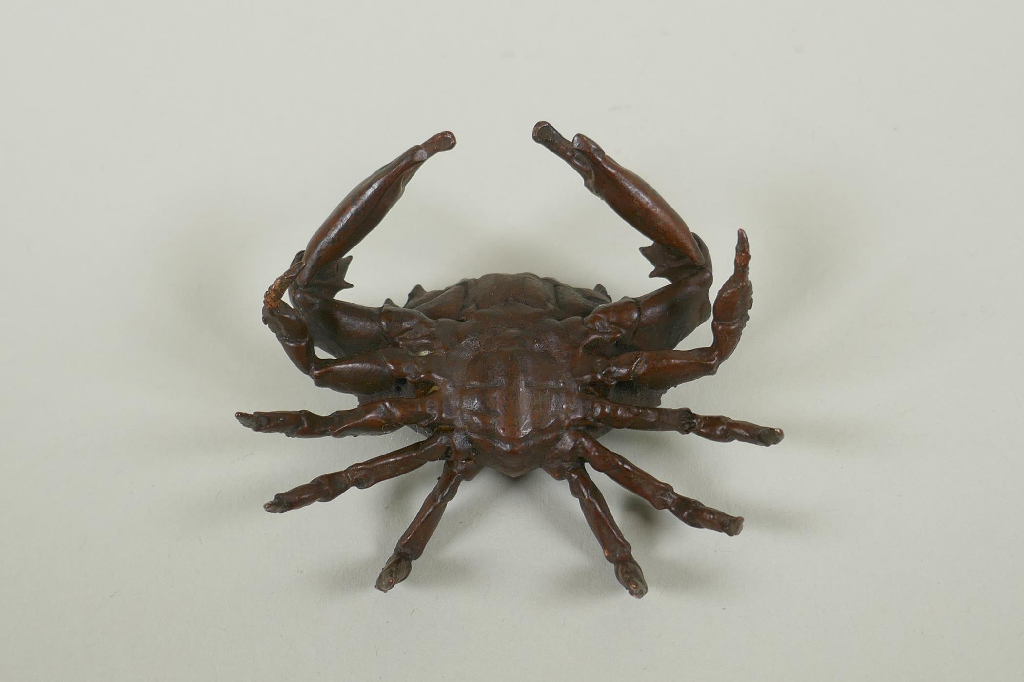 A Japanese style bronze okimono crab, 7cm wide - Image 4 of 4