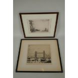Figures with cart unloading a ship, signed Phil W. Smith, and a view of the Thames, signed A.J.F.