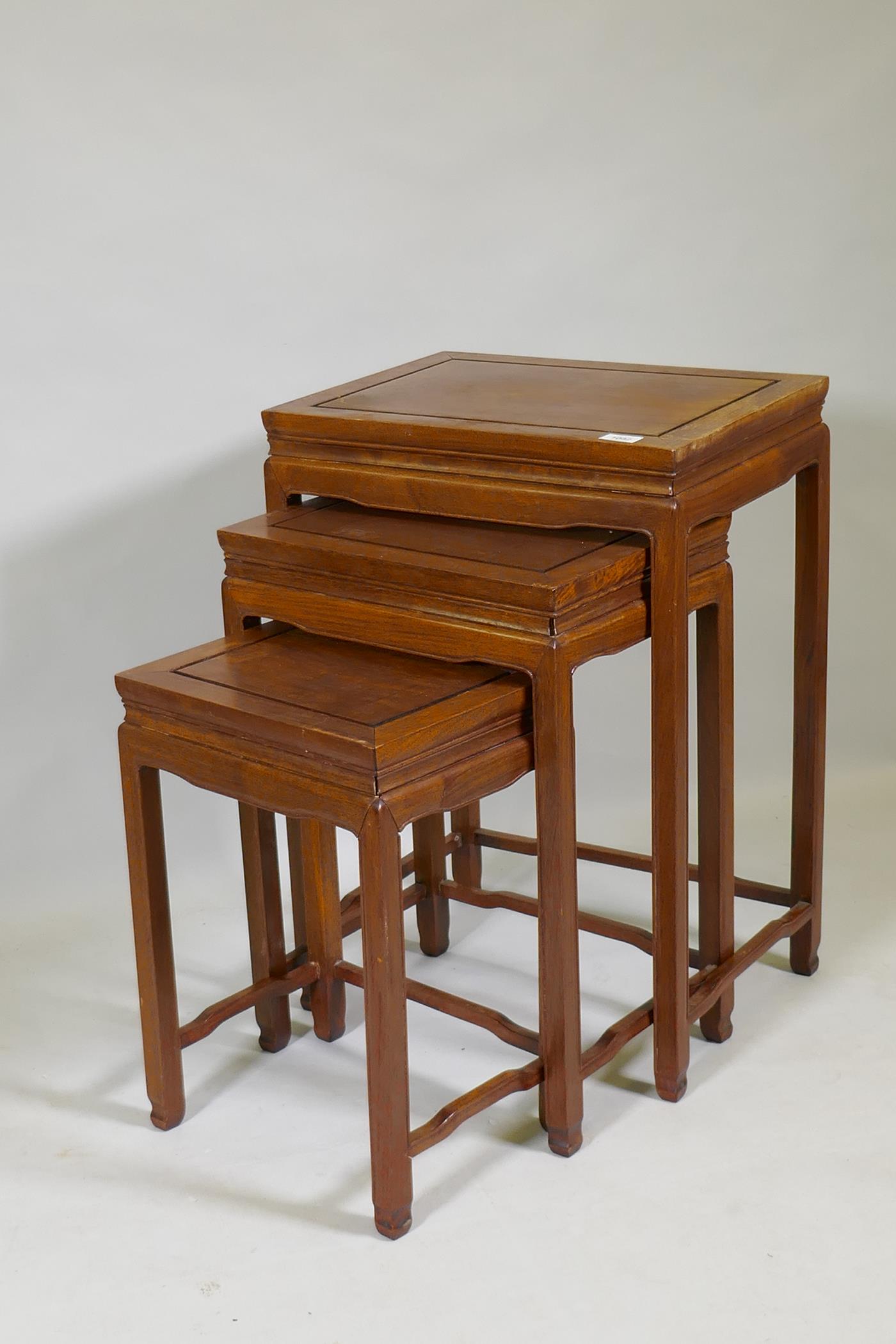A nest of three Chinese hardwood occasional tables, 48 x 36 x 69cm - Image 2 of 3