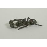 A Japanese style bronze incense holder in the form of an ant, 5cm long