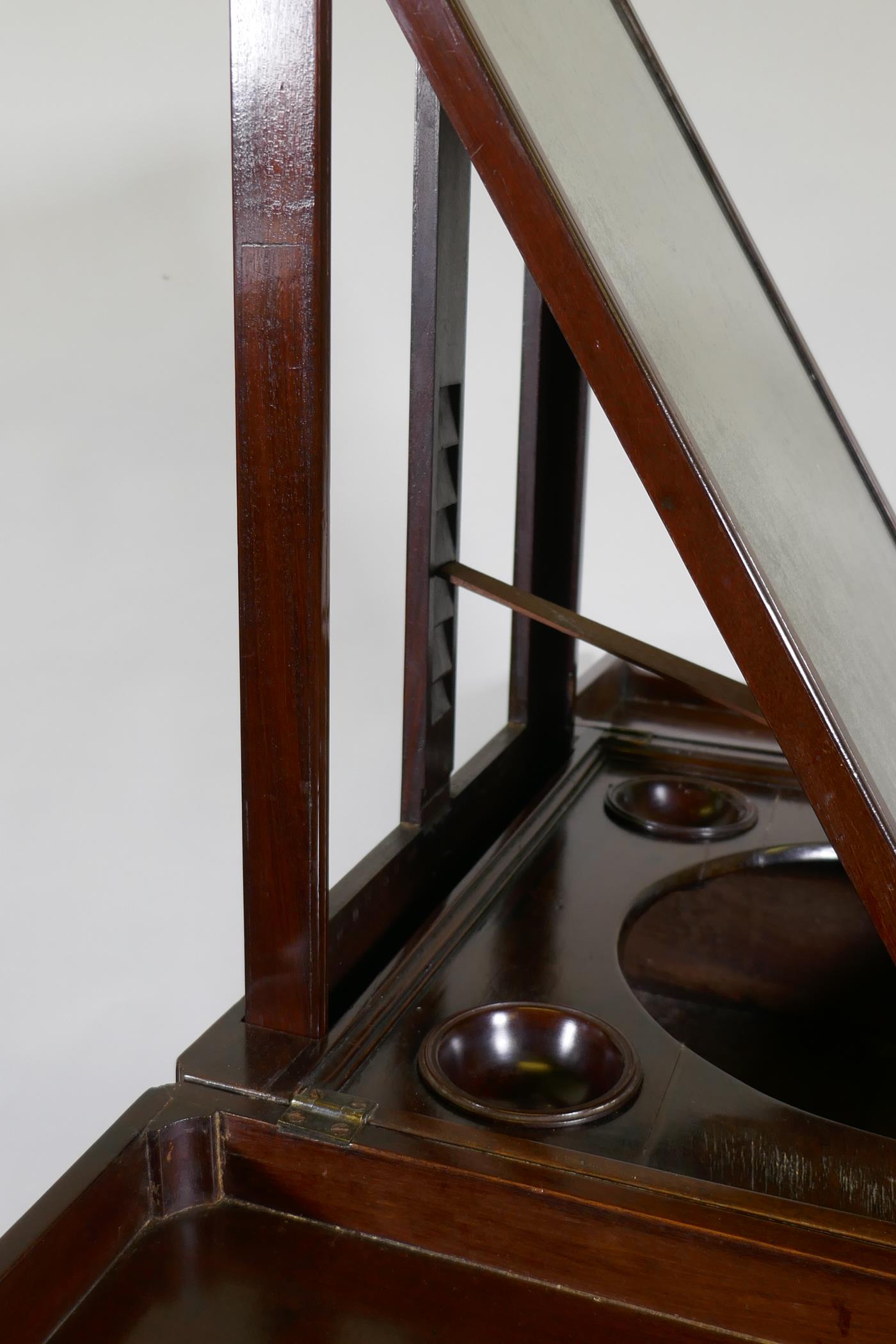 A Georgian mahogany gentleman's washstand, the fold out top with fitted interior and turned wood - Image 7 of 9