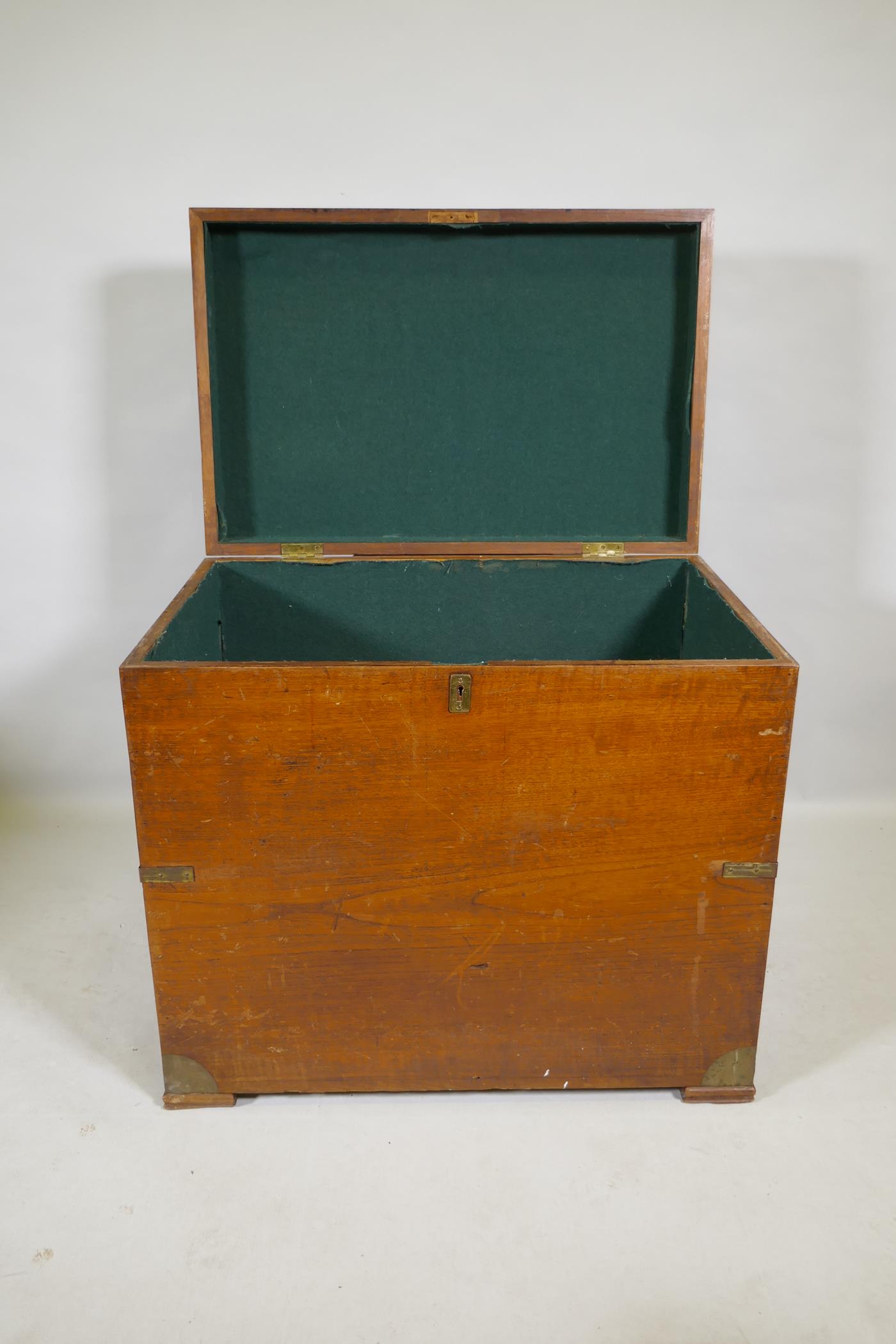 A C19th teak silver chest with campaign/military style brass mounts and handles and inset panel, - Image 4 of 5