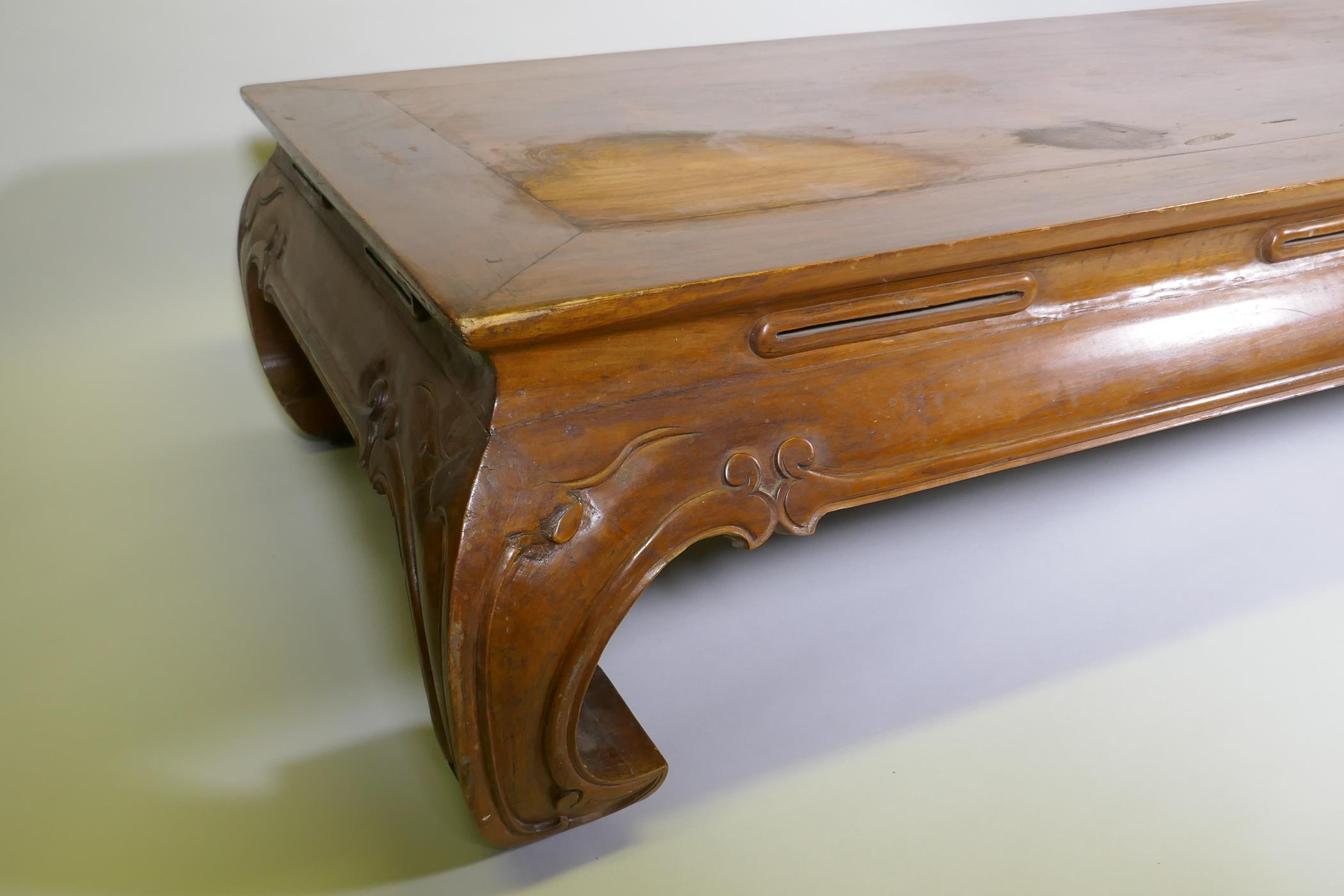 An antique Chinese hardwood low/opium table, 190 x 84cm - Image 3 of 3
