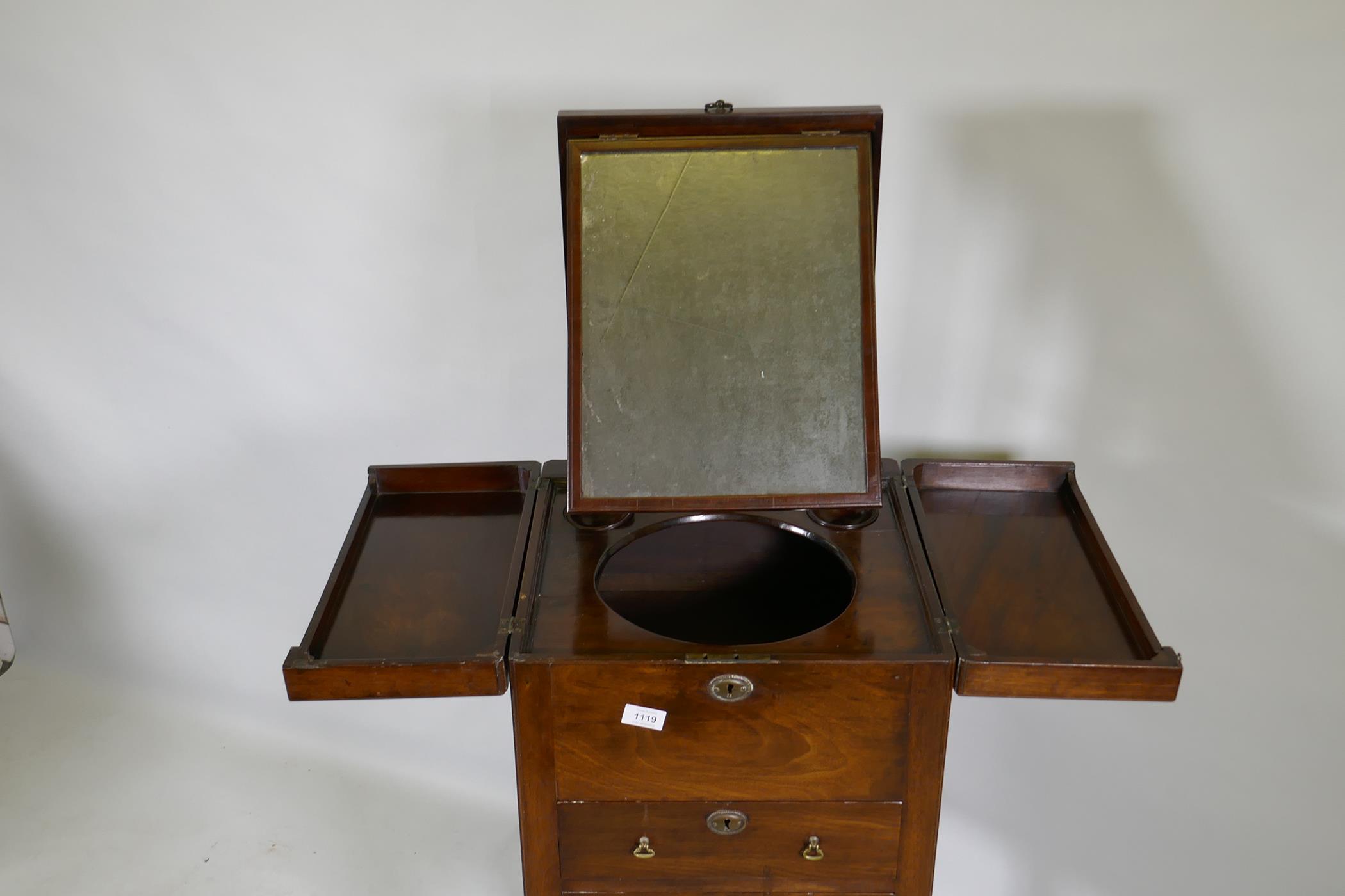 A Georgian mahogany gentleman's washstand, the fold out top with fitted interior and turned wood - Image 3 of 9