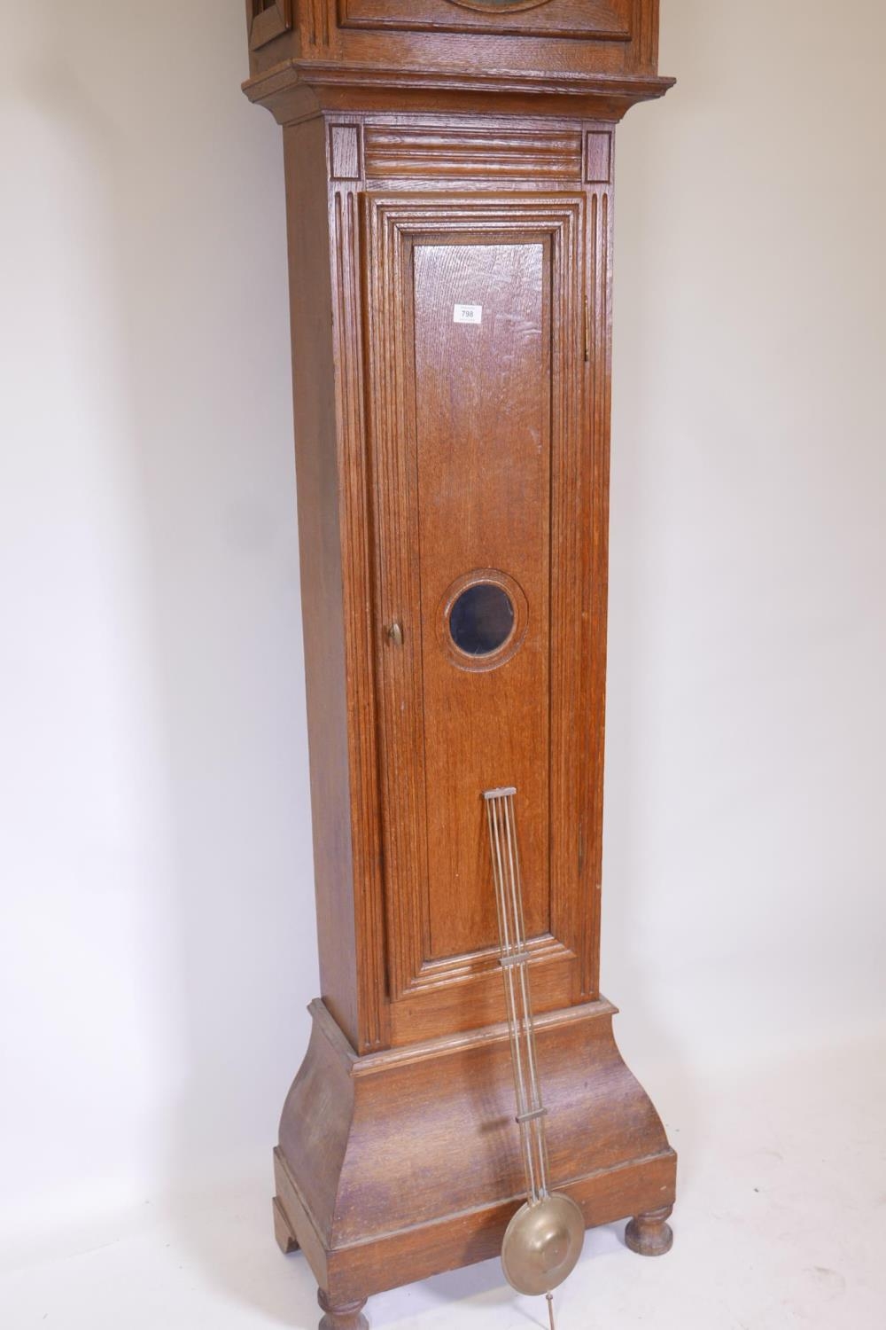 C19th Continental oak 30hr longcase clock with enamel dial and Roman numerals, 234cm high - Image 2 of 5