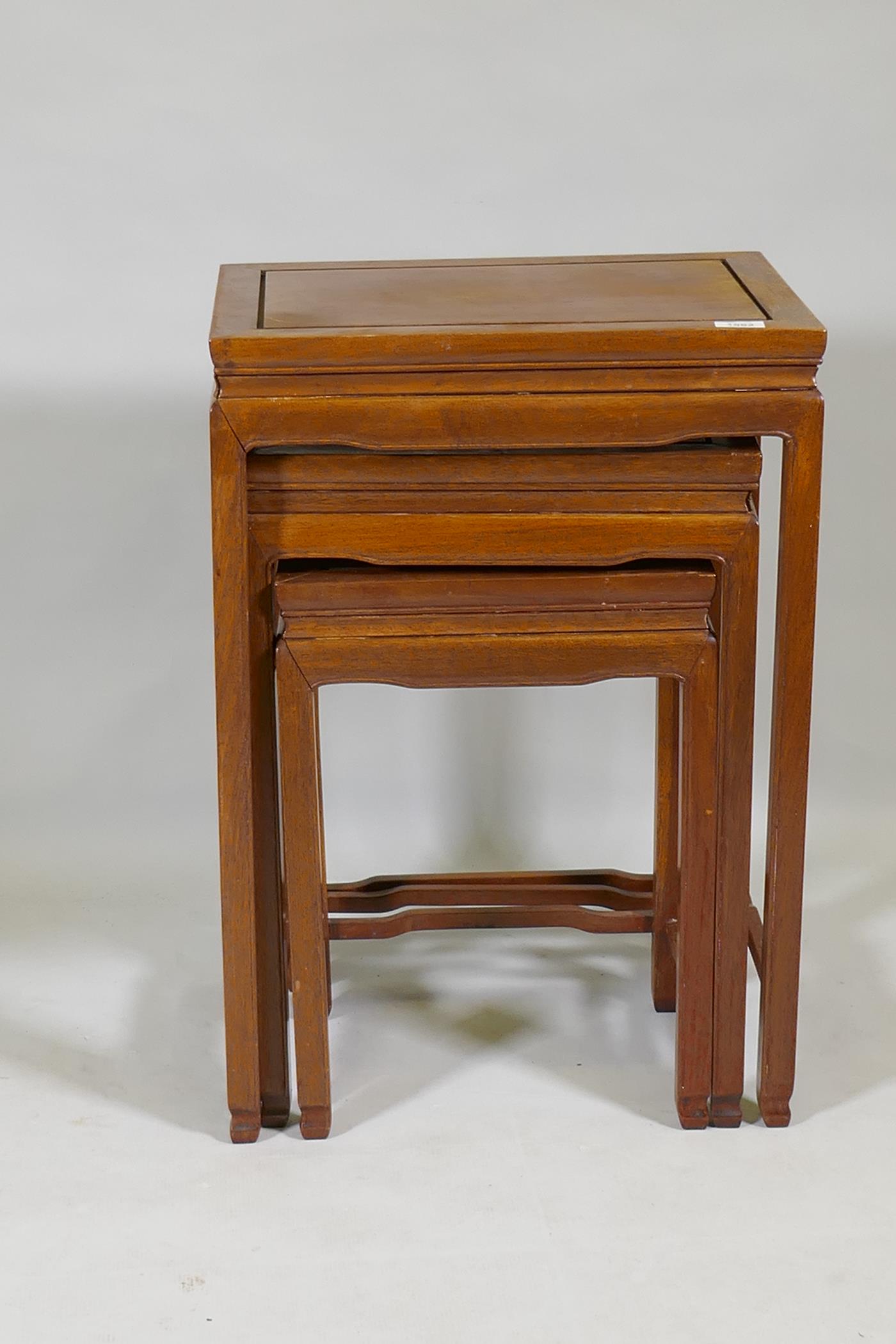 A nest of three Chinese hardwood occasional tables, 48 x 36 x 69cm - Image 3 of 3