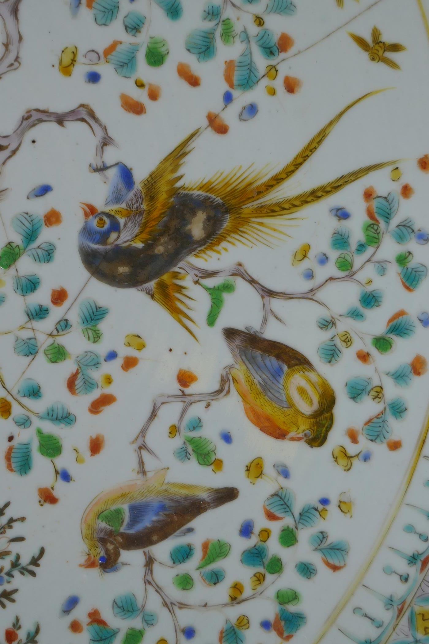 An C18th/C19th Chinese famille verte porcelain charger decorated with peacocks and asiatic birds - Image 4 of 8